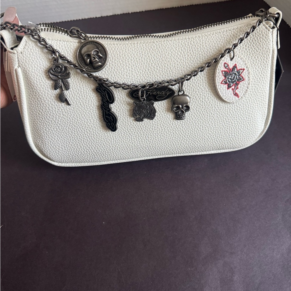 Ed Hardy white Baguette Crossbody Bag BNWT